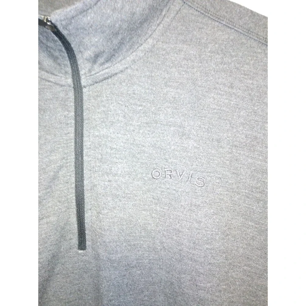 Orvis Mens Large Pullover Mock Neck 1/4 Zip Sweater Gray